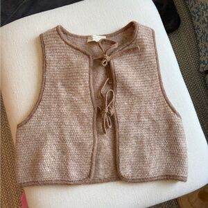 Sézane La Maille Tie-Front Knit Vest in Camel / XS